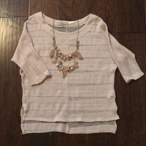 Blush pink light sweater with beaded necklace